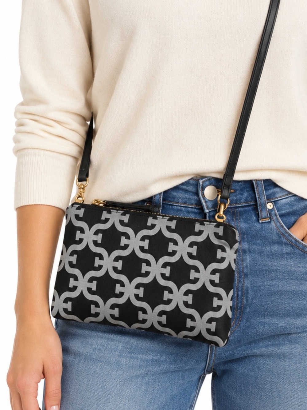 NWT Sam Edelman Heritage Signature Multi Crossbody Bag Black Logo Pouch